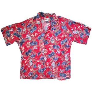 Vintage Hilo Hattie Original Hawaiian Shirt, Red Floral Pattern, Mens Size XL